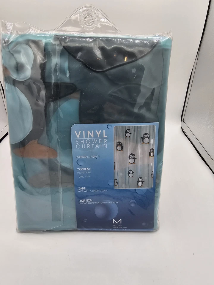 Cortina de Ducha Vinilo Googly Eye Penguins Nuevo en Paquete Foto 2 de 4