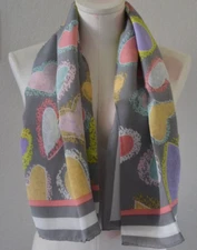 LINDA DANO Oversized SILK Signed Scarf Wrap HEARTS Gray/Multi 42" Square Rolled