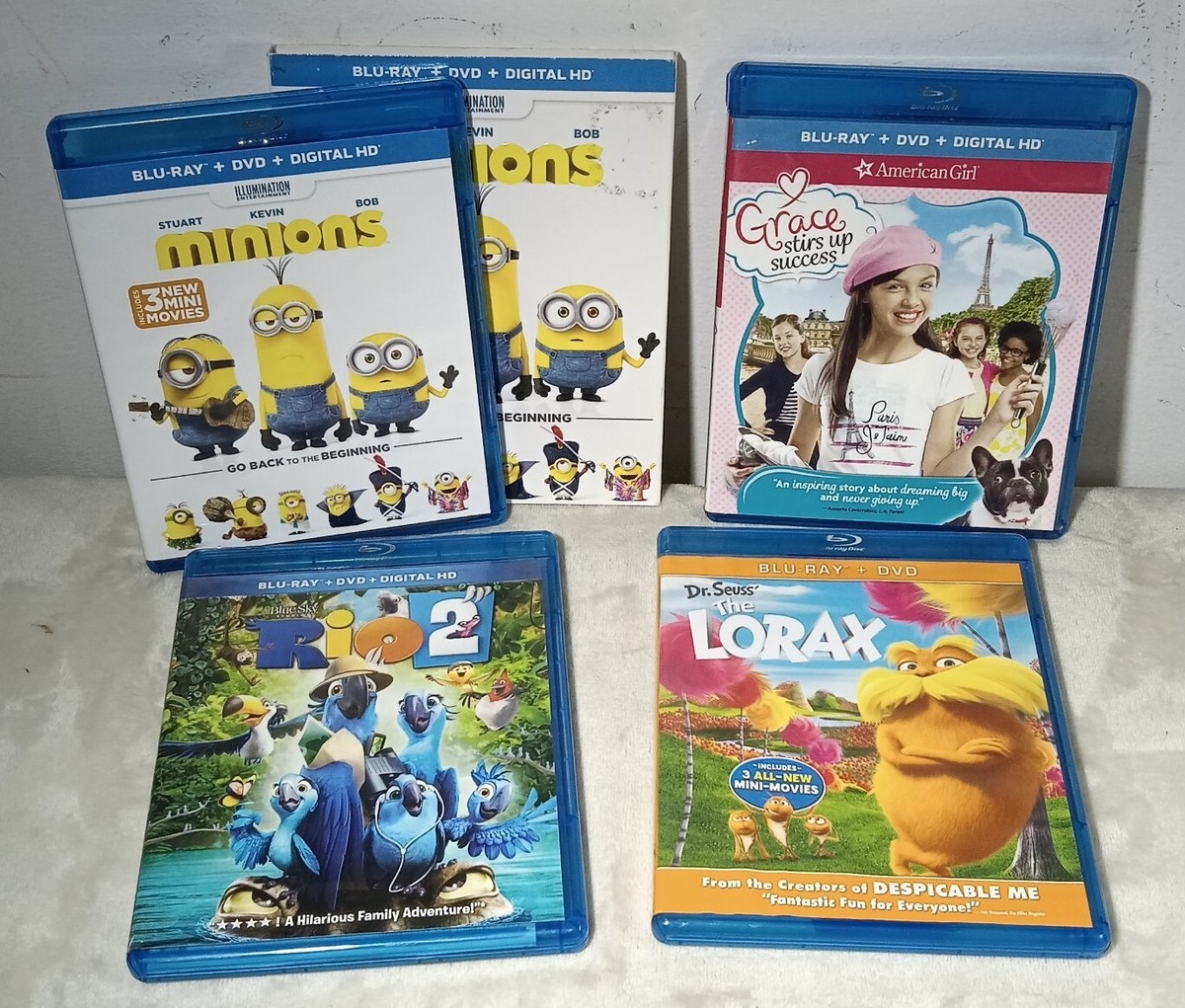 Kids Blu-Ray Movie Lot of 4 Minions Lorax Rio 2 Blue Sky American