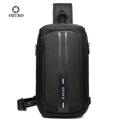 OZUKO Men  Chest Anti-theft Waterproof Crossbody Sling Bag USB Charging Outdoor