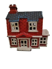 Cast Iron Still Bank A.C. Williams Colonial House w/ Porch Red w/white Blue roof
