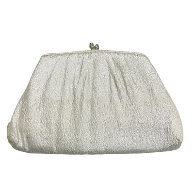 Vintage Purse Silver Metallic Convertible Clutch Top Handle 1980s Fancy Bag