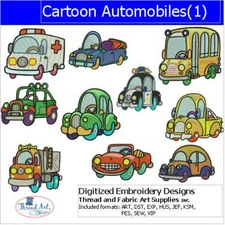 Embroidery Design Set - Cartoon Autos(1) - 10 Designs - 9 Formats - USB Stick