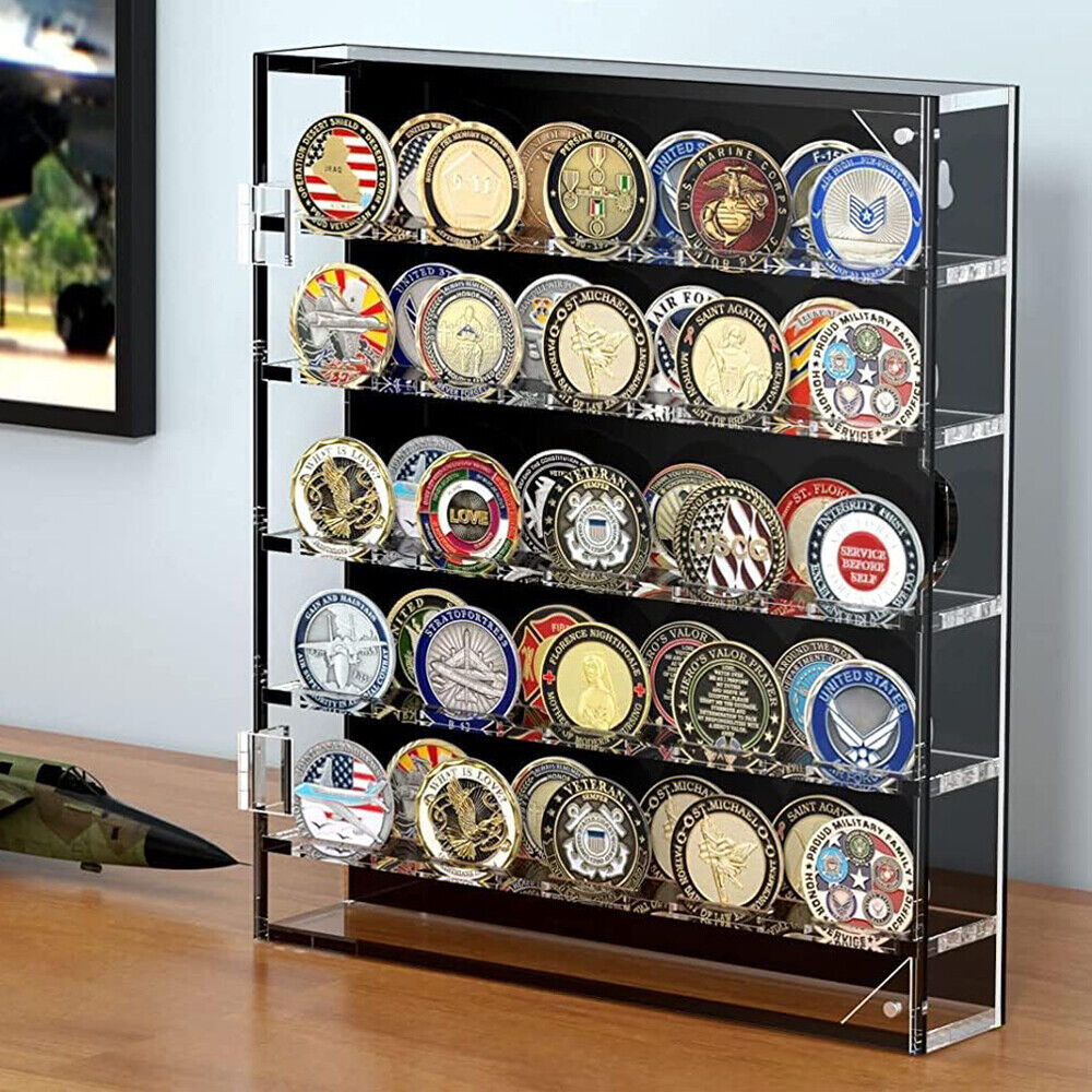 Challenge Coin Display, 5 Rows Coin Holder Stand Rack ,Holds 45