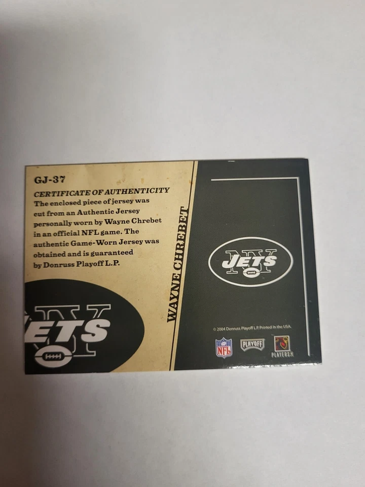 2004 Donruss Playoff Prestige - Wayne Chrebet GJ-37- Game Worn Jersey - NY Jets - Image 2 of 2