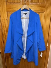 NWT Roz & Ali Women Blue Long Blazer Open Front Jacket Size 2X Plus