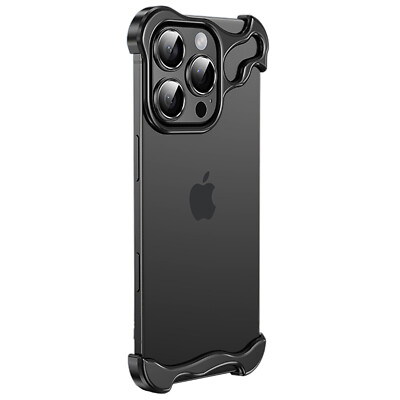 Metal Corner Pads Frameless Case + Lens Protector For iPhone 16 Pro Max 15 14 13