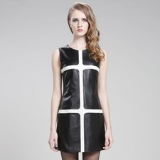 Genuine Lambskin Black Leather Dress Evening Wear Club Cocktail Parties Dress