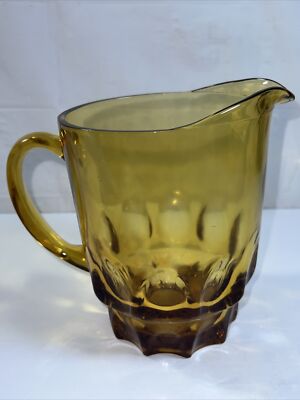 Vintage Hazel Atlas Glass Pitcher Reflection Thumbprint Amber 6 1/2 '' Tall