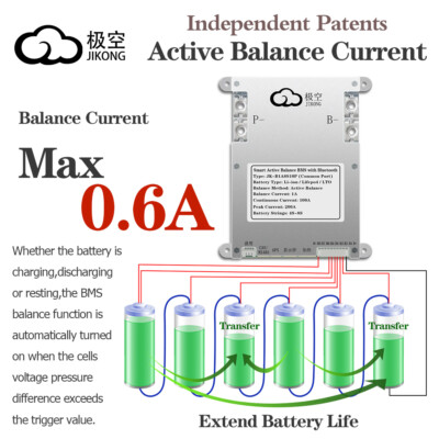 JK Smart BMS Active Balance Current 0.6A LiFePo4 Li-ion 8S-20S 60A Board SDE