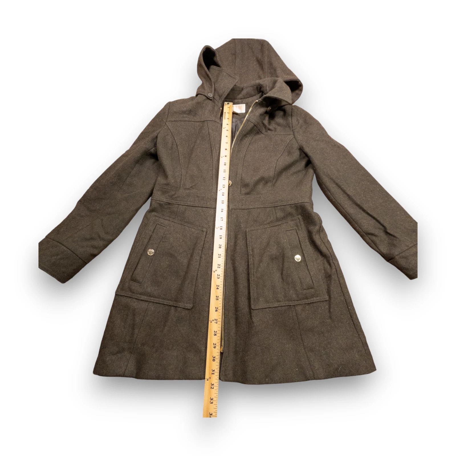 Cappuccio Rimovibile Michael Kors Miscela Lana Donna Media Cerniera Intera Cappotto Giacca Esterna