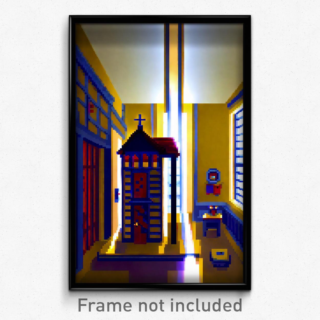 8 Bit Psychedelic Pixel Art Poster - Tiny Rectory Trippy Video Game Print