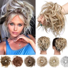 US Real Natural Thick Messy Bun Hair Piece Scrunchie Updo Curly Hair Extensions