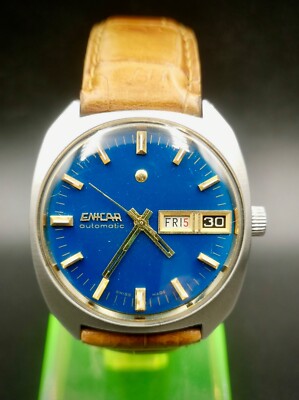 Vintage and Rare ENICAR Blue face Automatic Men s watch. Service Already.