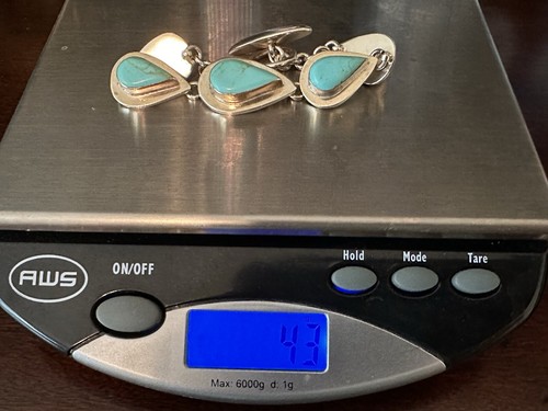 Vintage Sterling Silver 925 Turquoise Link Bracelet 43g Teardrop Gem Southwest - Picture 7 of 7