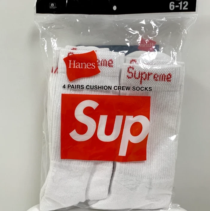 Chaussettes Supreme Hanes Crew blanches (paquet de 4) / 100 % authentiques