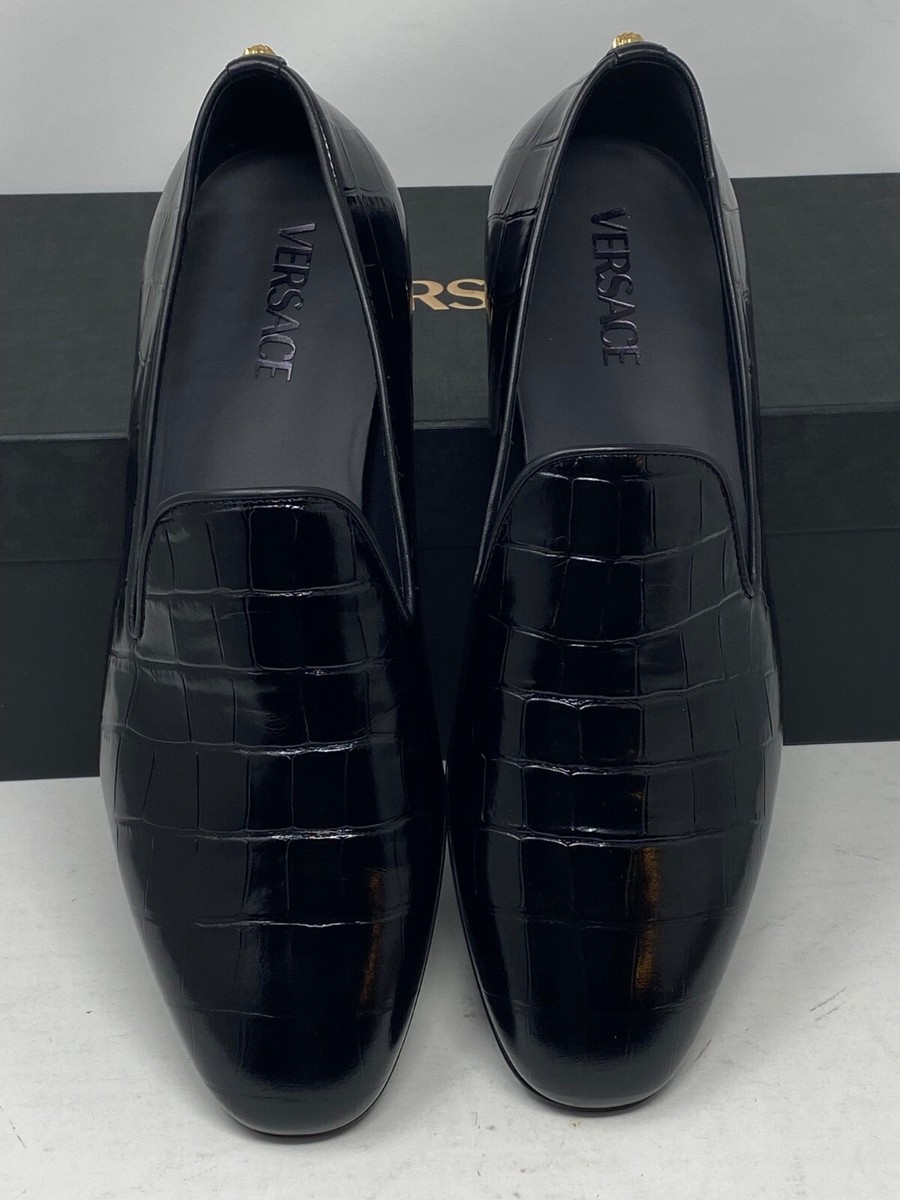 Versace Mens Croc Embossed Calfskin Smoking Slipper, Size  display picture 1