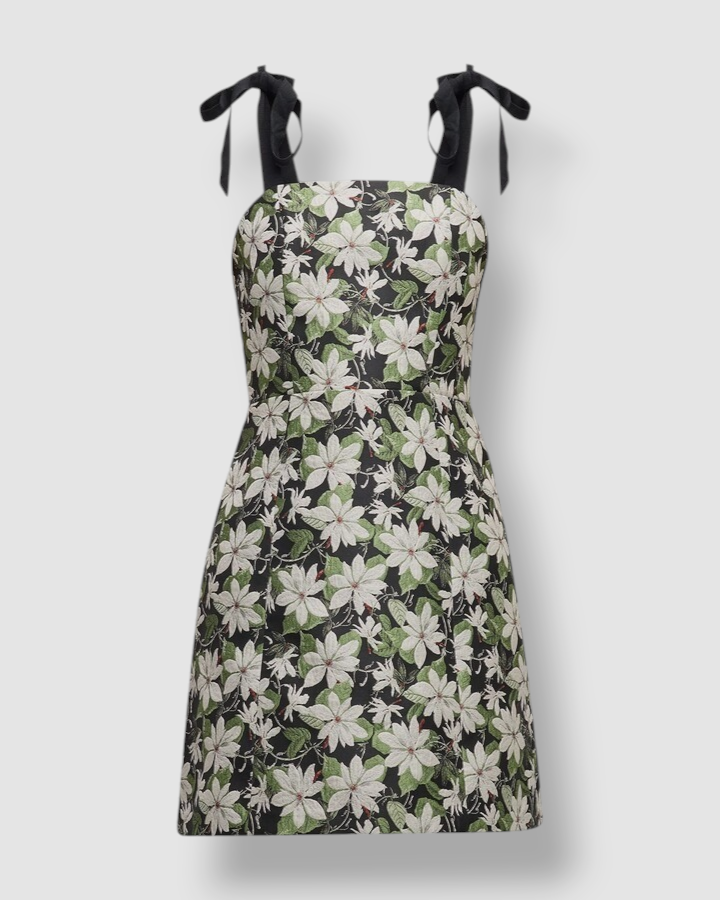 【Alice+Olivia】MARYRANN 花柄刺繍 スクエアネックミニ丈ドレス Alice + Olivia Women Black Maryann Floral Jacquard Mini