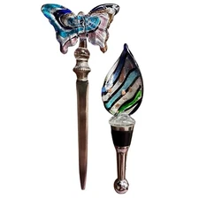 LSARTS handblown glass bottle stopper & letter opener (set of 2)