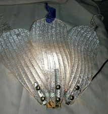 PARTICOLAR APPLIQUE SINGOLA VINTAGE VETRO MURANO 3 FOGLIE PULEGOSO SCONCE GOLD