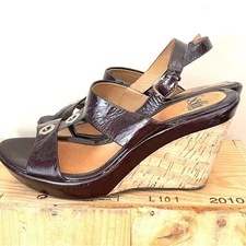 Sofft Brown Leather Ankle Strap Cork Wedge Heels Size 8.5 Comfortable Chic