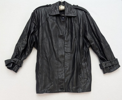 Vintage 80s 90s Women's Leather Jacket Coat Linda Allard Ellen Tracy Size P