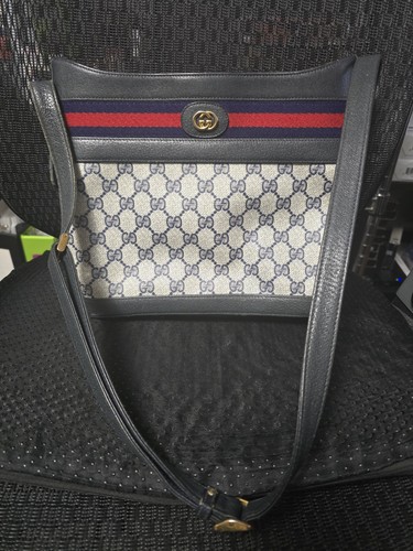 Gucci Vintage 11x9 Tasche Clutch Handtasche Handtasche Medium Navy Rot Authentisch (LESEN)