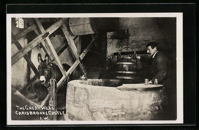 AK Carisbrooke / I. W., The Great Well, Carisbrooke Castle, Mann mit Maultier a 