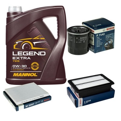 BOSCH Inspektionspaket 5 L MANNOL Legend Extra 0W-30 für Hyundai i20 Active GB