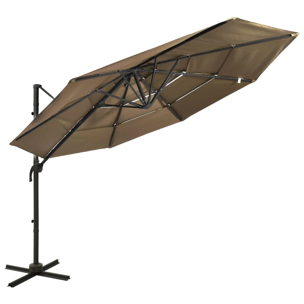 Parasol de terrasse taupe 3x3m en aluminium pour repas d'été