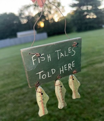 Vintage Rustic Fish Tales Told Here Wood Hanging Wall Decor Sign