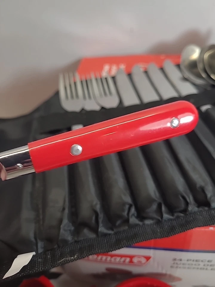 Coleman dinnerware set 4plates, 3cups,3bowls, 4settings of utensils.red - image 3 of 4