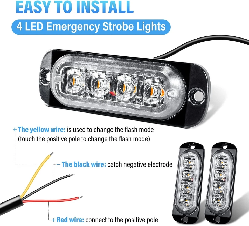 Luces de advertencia estroboscópicas LED ámbar 2 piezas para automóviles, camiones, barcos y vehículos todoterreno Foto 4 de 4