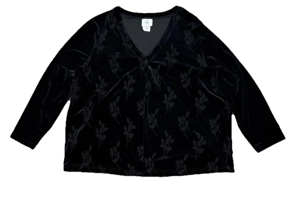 Cárdigan Floral Vintage Algodón Y2K Terciopelo Negro Elastizado Capricho Talla 2X Foto 4 de 4