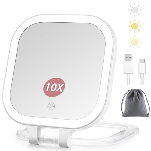 Rechargeable Travel Makeup Vanity Mirror with Lights and Magnification, Porta...