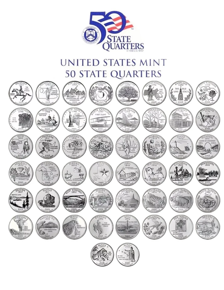 1999-2008 US State Quarters Complete Set of 50 P&D Mixed - Image 3 of 4