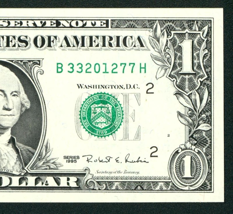 *WEB PRESS NOTE* (EXPERIMENTAL) $1 1995 Plate #2/9 Federal Reserve Note