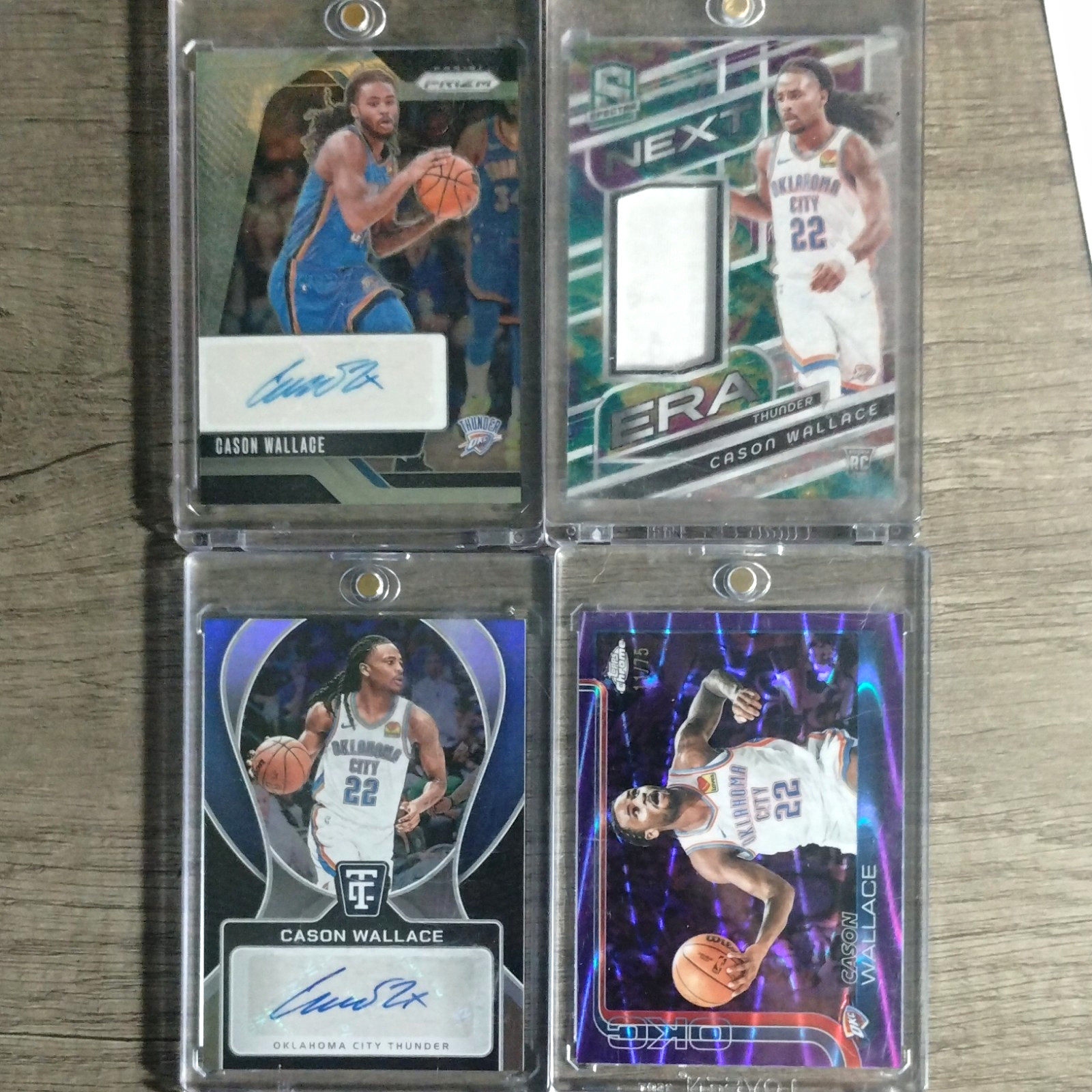 Panini 2023-24 Cason Wallace OKC Thunder RC Auto Mem Prizm/Certified 4 Card Lot