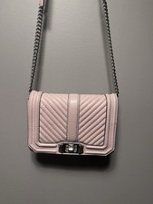 Rebecca Minkoff Womens Love Crossbody Bag Pink Chevron Square Turnlock Quilted