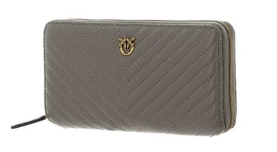 PINKO Ryder Zip Around Sheep Nappa Chevron Geldbörse Noce - Antique Gold Neu