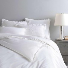 Classic Ruffle White Duvet Cover, Full/Queen Size, White Solid Pattern