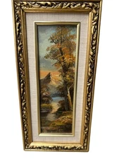 Miller Art Gallery Oil Landscape Painting Trees Serene River Wall Art 15.5"x7.5