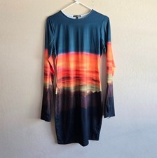 Fashion Nova Desert Sunset Mini Bodycon Longsleeve Dress - Multi Color women's