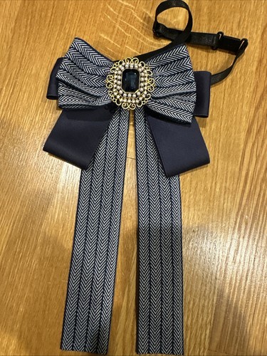 Women Girls Fashion Pre-Tied Neck Tie Ribbon Bow Tie Buckle Dark Blue