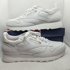 Nuevo Reebok Clásico Cuero Blanco Gris Hombre 12 Zapatos Tenis 1-9771