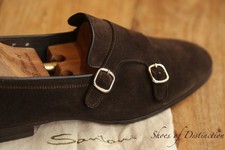Santoni  Brown Suede Double Monk Shoes Men's UK 9 US 10 EU 43