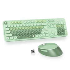 Green Colorful Wireless Keyboard and Mouse Combo Set 2.4GHz Cute Typewriter K...