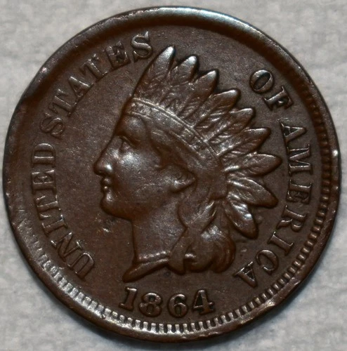 Extra Fine 1864 Bronze Indian Head Cent, Attractive, Mid-Grade specimen.