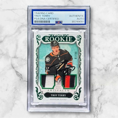 #ad #ad Troy Terry Signed 2018 19 Rookie Artifacts Dual Patch Auto 99 DUCKS PSA $299.99