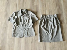 VTG Fundamental Things Skirt Suit 2 Piece Jacket Set Tan Zip Women 14 Office USA